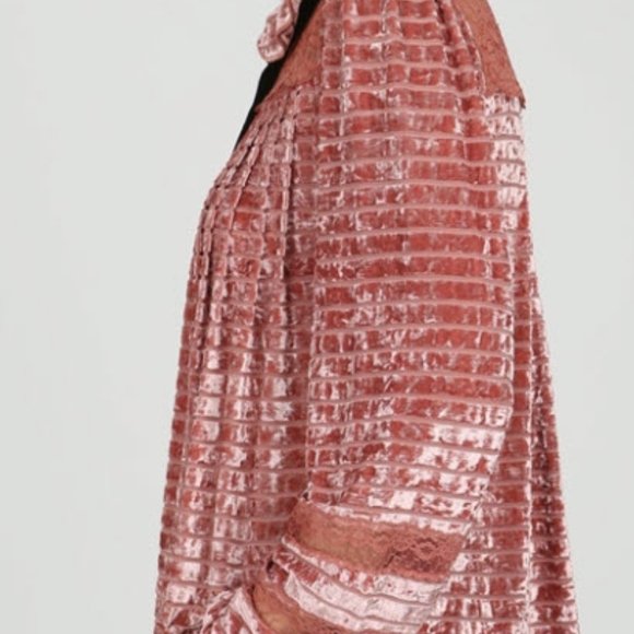 Classy Pink Velvet and Lace Tuxedo Top - Picture 3 of 16